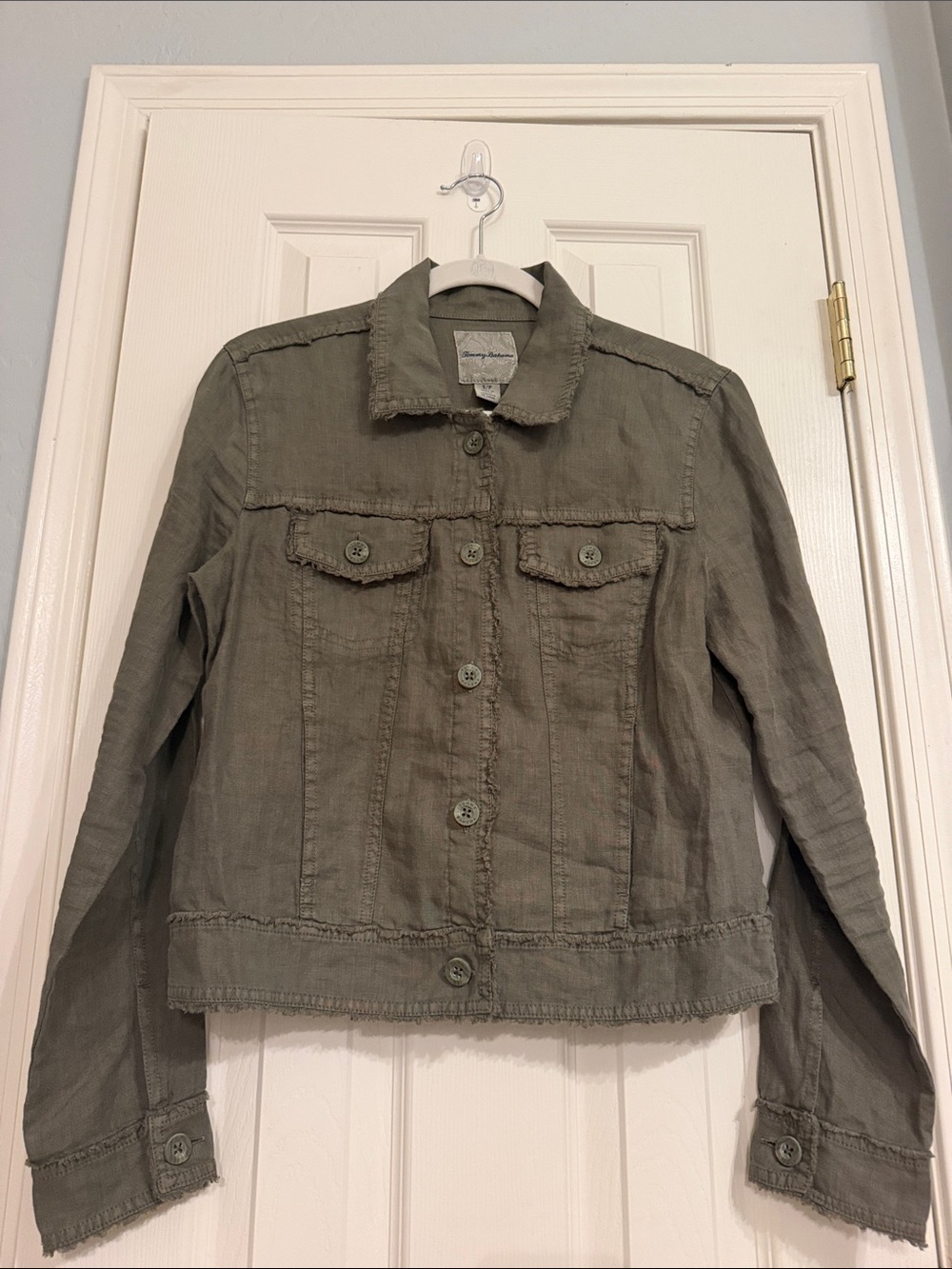 Tommy Bahama Olive Green Button-Front Jean Jacket S/P
